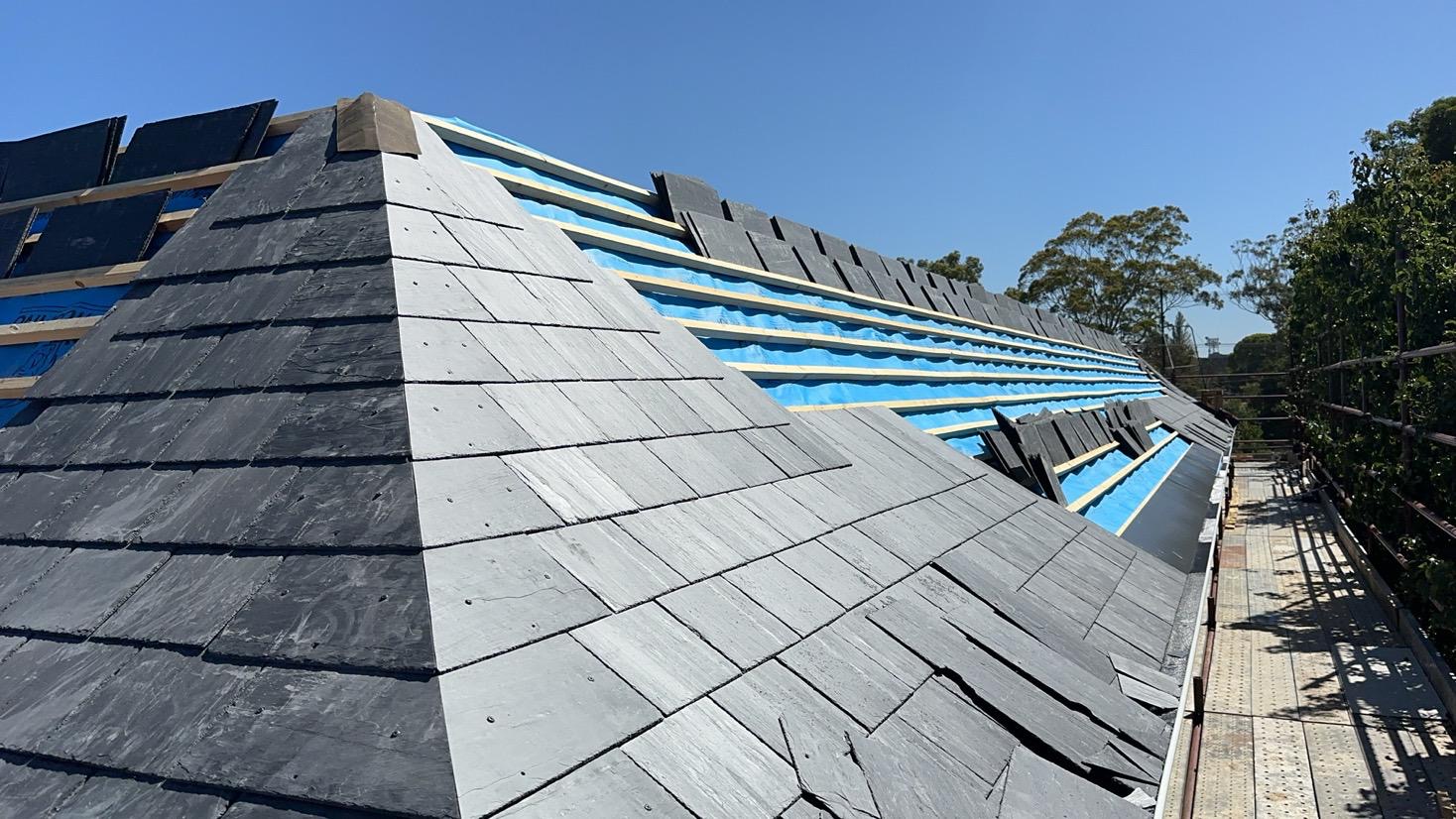 Slate tile roof installation